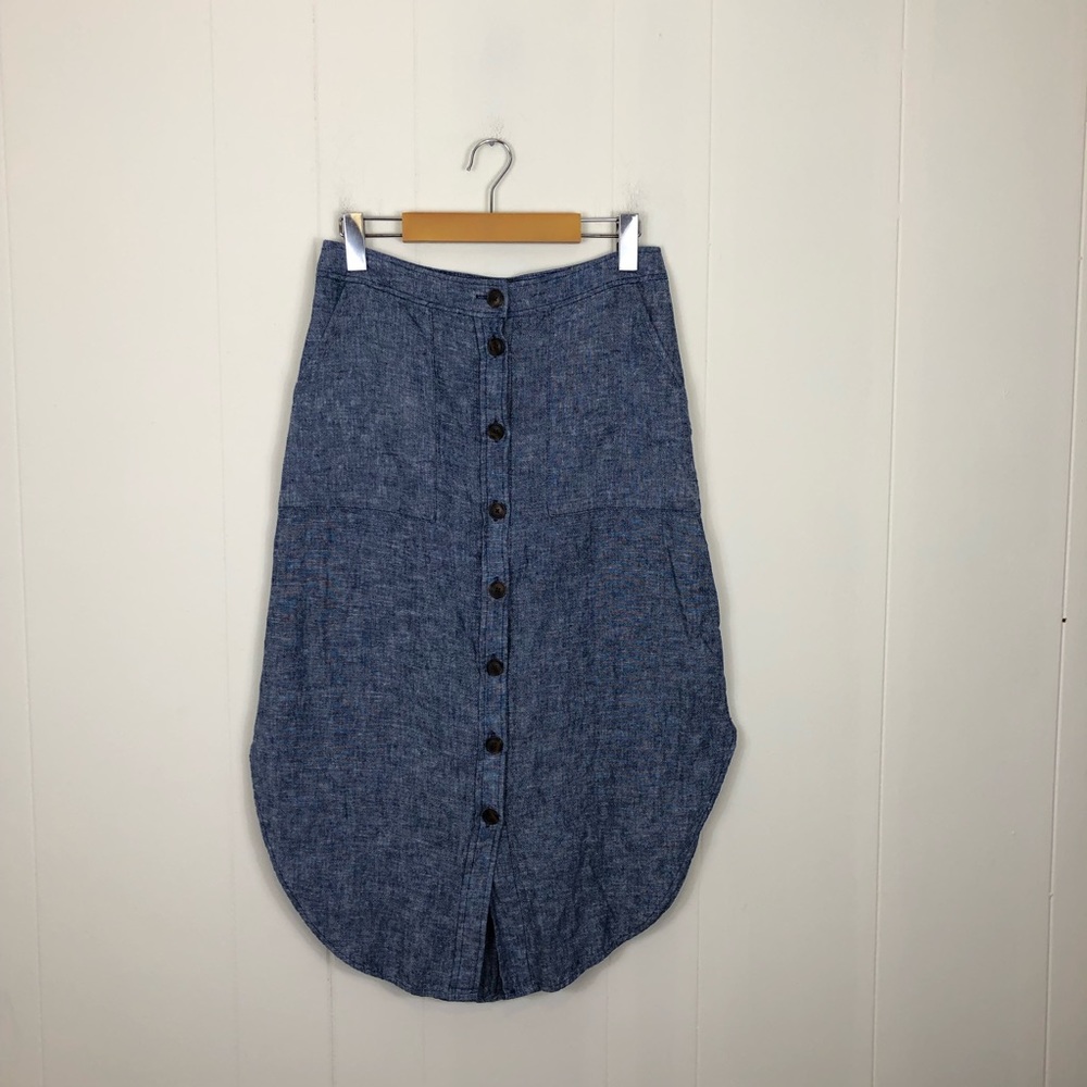 Gap Linen‎ Front Button Midi Skirt Sz 2 Petite